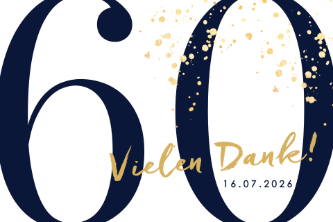 Klassiche Dankeskarte zum 60. Geburtstag mit goldgelben Farbklecksen