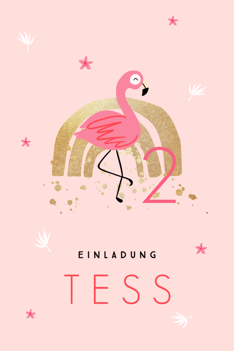 Kindergeburtstagseinladung mit rosa Flamingo