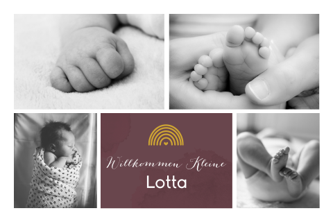 Babykarte mit Fotos, Regenbogen und Herz