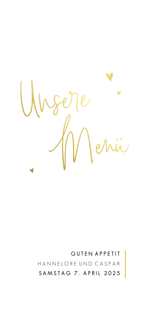 Schicke Menükarte mit elegantem Schriftzug und Goldfolie
