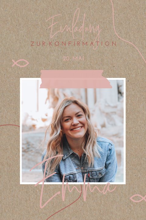 Kraftpapier Konfirmationskarte mit zentralem Foto