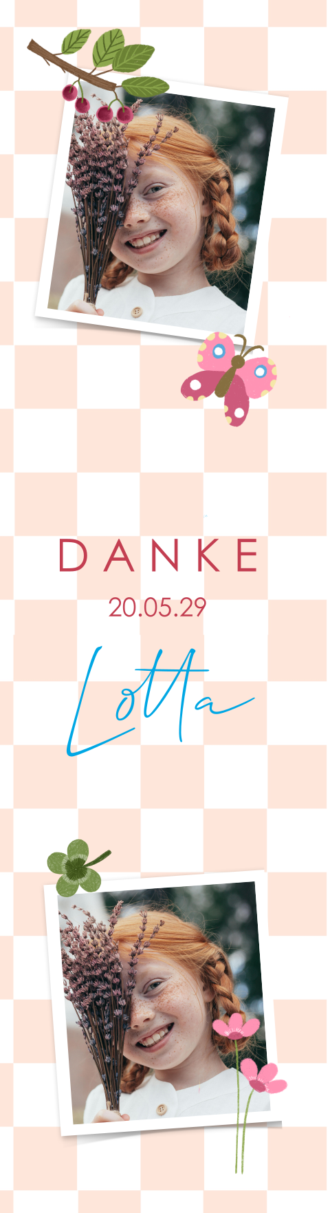 Lesezeichen als Fotostreifen Dankeskarte zur Kommunion 4 Stück