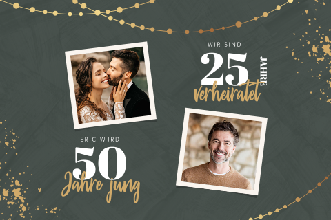 Doppelparty-Einladung 25 und 50 in Dunkelgrün und Gold