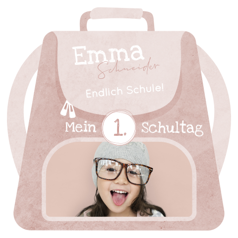 Originelle Einschulungskarte in der Form eines Schultasche