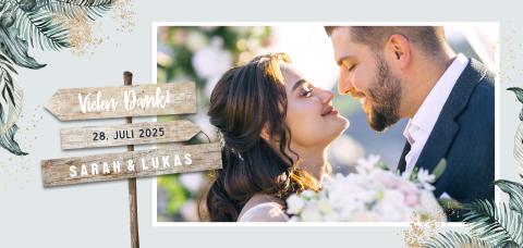 Dankeskarte Hochzeit mit Zweigen und Wegweisern