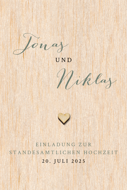 Einladung Standesamt auf Echtholz | optionales holzherz