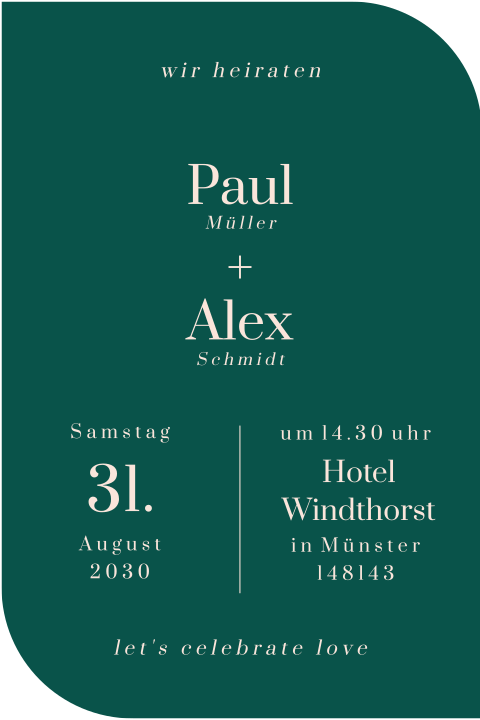 Hochzeitskarte waldgrün mit runden Ecken