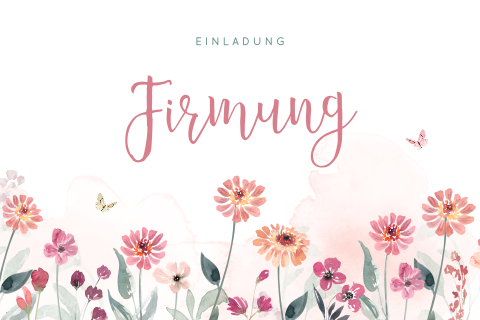 Einladung zur Firmung mit Blumen und Aquarellfarben