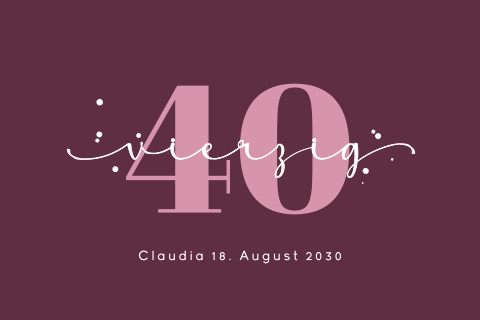 Moderne Einladungskarte zum 40. Geburtstag in Rot und Rosa mit Zahl