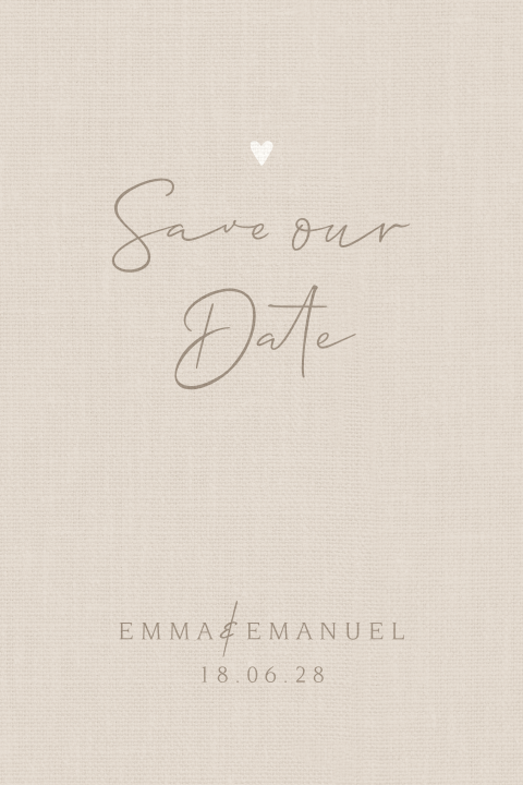 Minimalistische Save the Date Karte im Nude - Look mit Herzchen