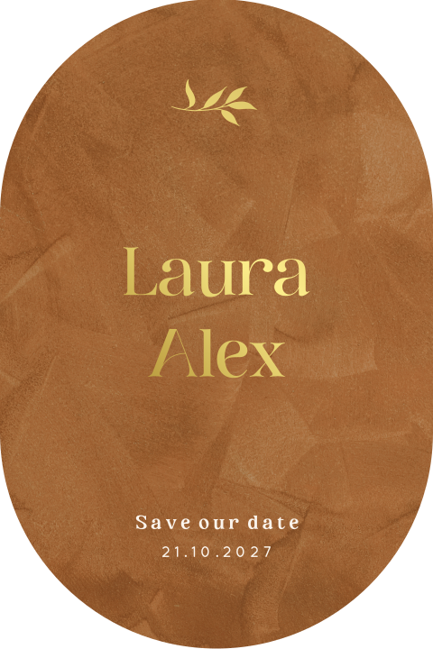 Elegante Save the Date Karte in ovaler Form und Goldfolie