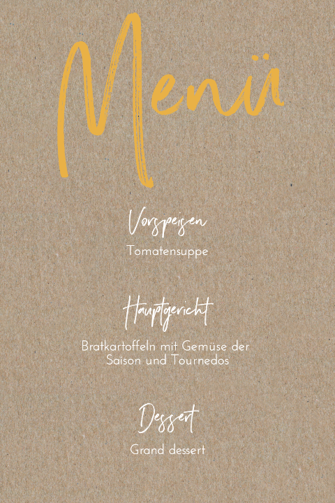 Menükarte im Kraft-Look und gelber Schrift zur Firmung