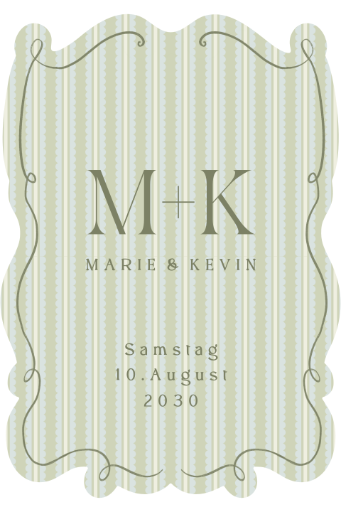 Stilvolle, originelle Hochzeitskarte in Grün mit optionalem Seidenand