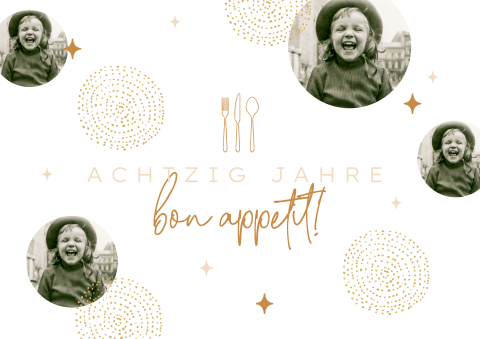 Tischset für den 80. Geburtstag mit runden Elementen und Fotos