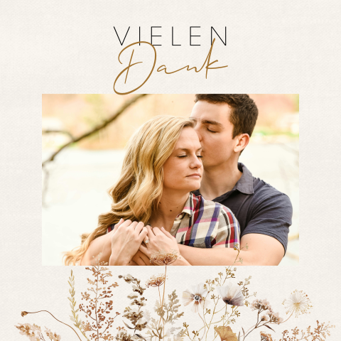 Vintage Dankeskarte zum Jubiläum mit Bild und getrockneten Blumen