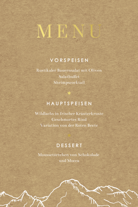 Menükarte mit Bergen und Sternen auf Kraftoptik