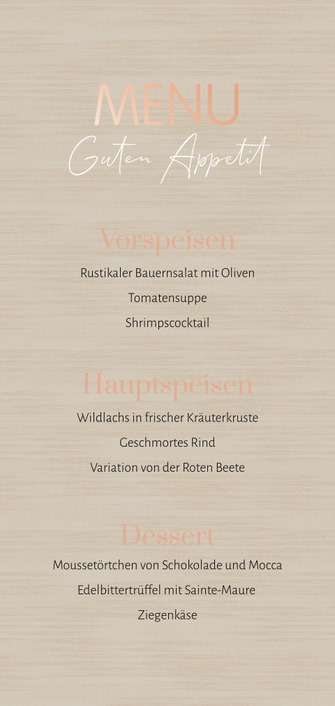 Menükarte mit schicker Roségoldfolie