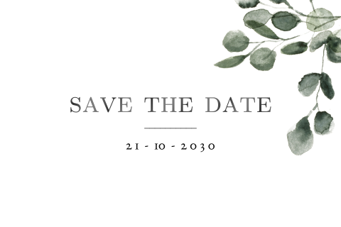 Minimalistische Save the Date-Karte mit Eukalyptuszweig