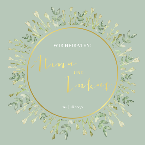 Florale Hochzeitskarte mit Goldfolie verziert