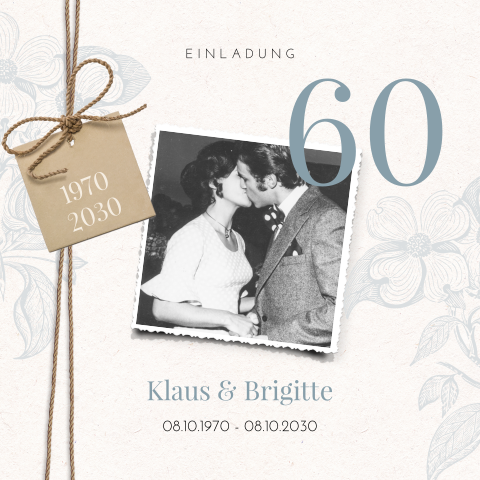 Einladung zur diamantenen Hochzeit mit gezeichneten Blumenverzierungen