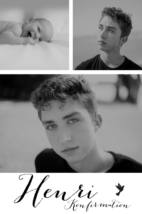 Konfirmationskarte in Schwarz-weiß mit drei Fotos