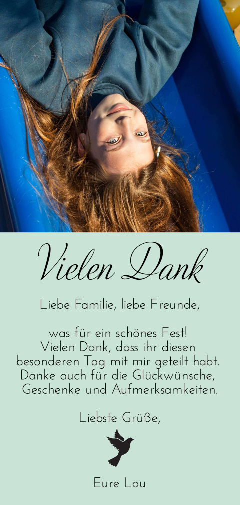 Dankeskarte zur Konfirmation Pastelgrün mit Taube und Foto in Hochglan