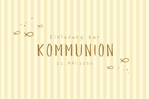 Fröhliche Einladung mit gelben Streifen und Ichthys