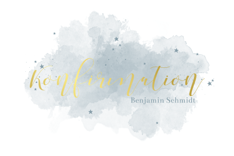 Einladung zur konfirmation mit Goldfolie und blauem Aquarell