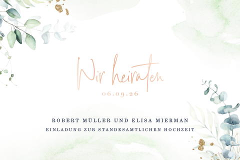 Einladung Standesamt mit Aquarell-Eukalyptuszweigen und Folie