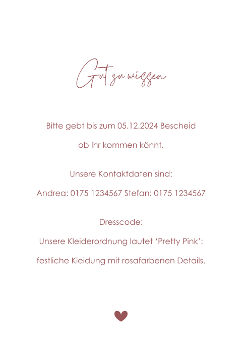 Einlegeblatt mit schönen Schriftarten im Altrosa