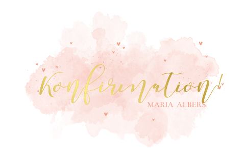 Goldfolie Einladung zur Konfirmation mit hellrosa Aquarell