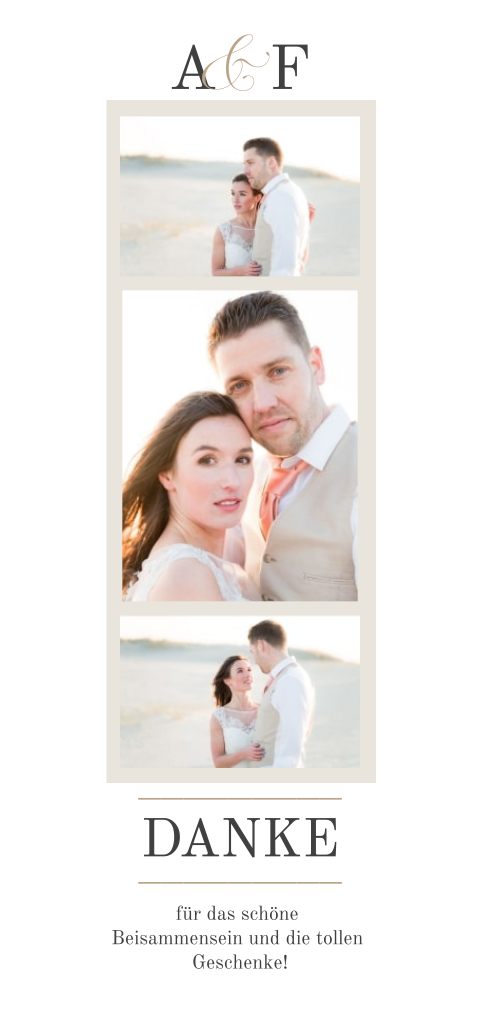 Schlichte Dankeskarte mit Fotocollage und Initialien