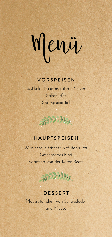 Menükarte mit Kraft-Look Hintergrund und Zweigen