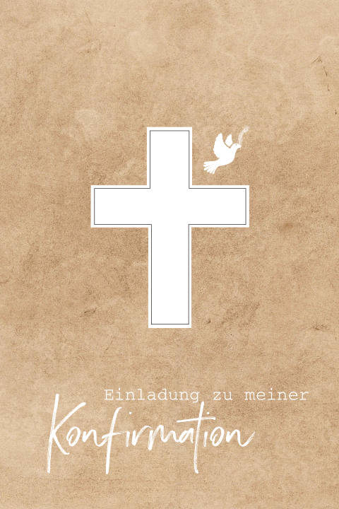 Konfirmationskarte mit Kreuz und weißer Taube mit Olivenzweig