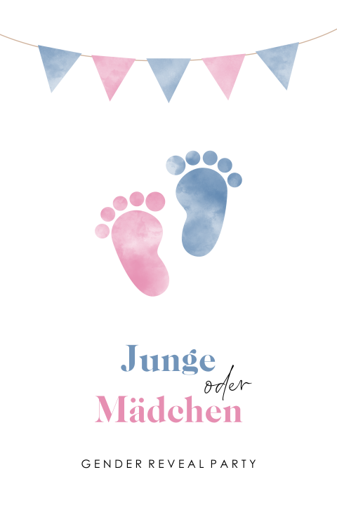 Gender Reveal Einladungskarte mit Babyfüssen