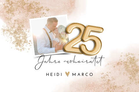 Schicke Einladung zur Silberhochzeit mit Foto und Ballonzahlen