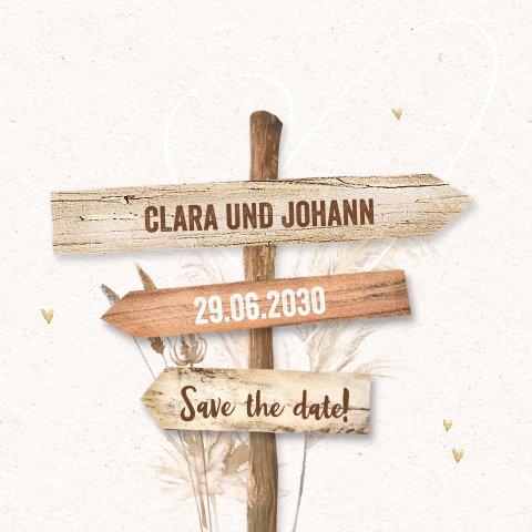 Romantische Save the Date Karte mit Wegweiser