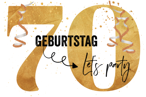 Originelle Geburtstagseinladung in der Form einer 70 mit Girlande