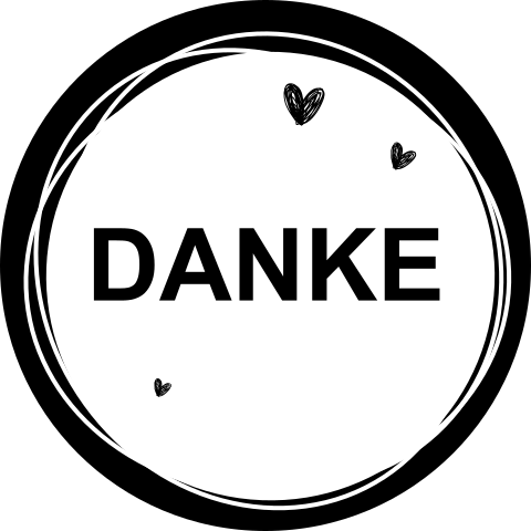 Aufkleber mit "Danke" und Herzen in Schwarz und Weiß