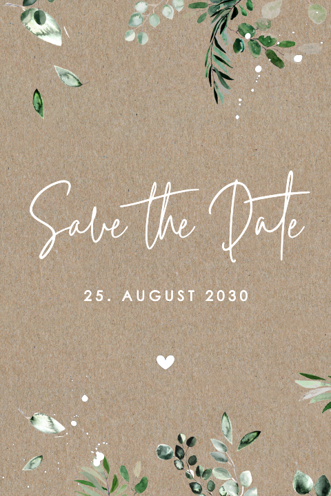 Harmonische Save-the-date Karte aus Kraftpapier