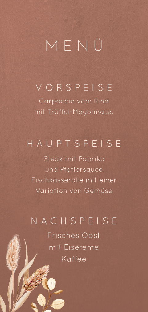 Vintage-florale Menükarte mit Trockenblumen