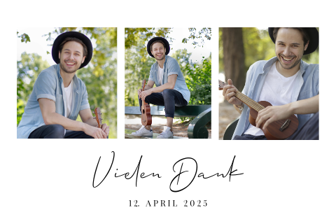 Moderne Danksagungskarte für Konfirmation mit drei Fotos