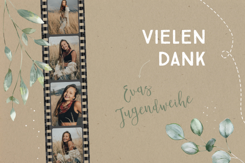 Dankeskarte zur Jugendweihe mit Fotostreifen im Kraft-Look