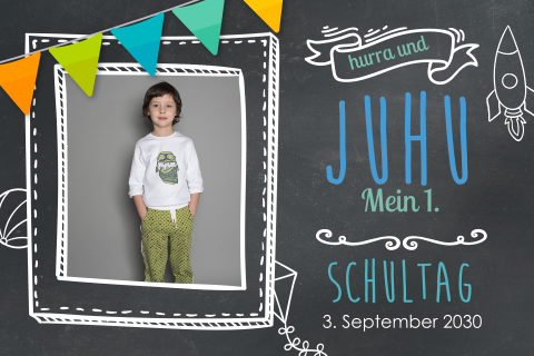 Hippe Einschulungskarte im Schultafel-Look