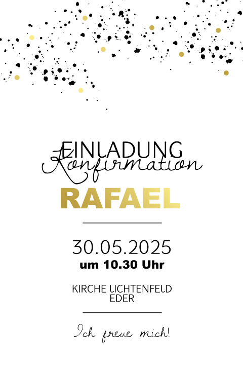 Einladung zur Konfirmration mit Goldfolie und Punkten