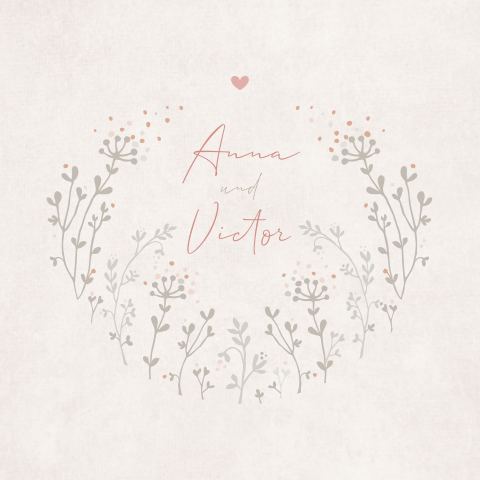 Trendige Hochzeitskarte mit Kranz und Blumen