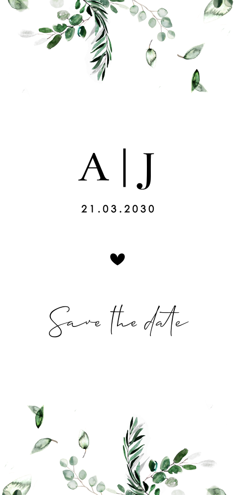 Save the Date Karte mit Zweigen und Initialen