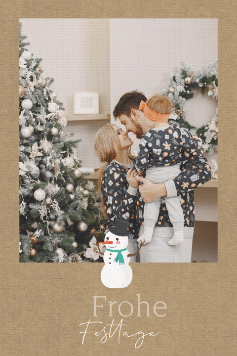 Weihnachtskarte im Kraflook mit Foto und Schneeman