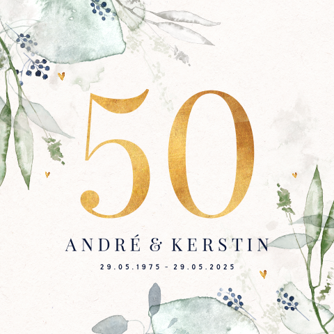 Einladung zur goldenen Hochzeit mit Zweigen und Foto