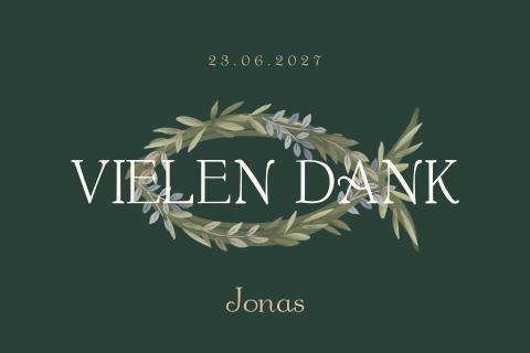 Grüne Danksagungskarte zur Konfirmation mit Ichthys aus Blättern